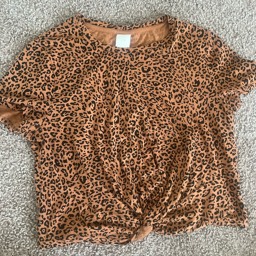H&M Brown Leopard Print Short Sleeve Top